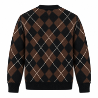 OEM Trendige Retro Preppy Argyle-Muster Weiche Mischgarn-Strickjacke Flauschige Lose Drop-Shoulder V-Ausschnitt Strick-Oberbekleidung