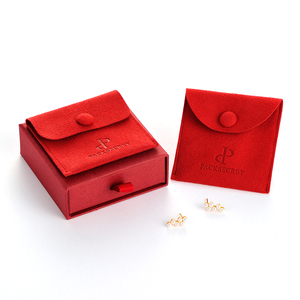 PackSecret Custom Luxury Red Microfiber Jewelry Set <b>Embossed</b> Logo Insert Necklaces Earrings Button Pouch Luxury Bag Display - Product Image 5