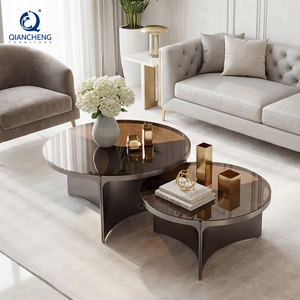 OEM <span class=keywords><strong>moderno</strong></span> divano di lusso nero acciaio inossidabile placcato marrone colore <span class=keywords><strong>vetro</strong></span> temperato nidificazione <span class=keywords><strong>tavolino</strong></span> rotondo - Product Image 1