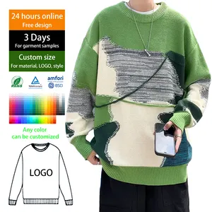 Custom Wholesale Autumn & Winter Oem Supplier Custom Knit Sweater Knitwear Cotton Jacquard Embroidery Letter Sweater For Men