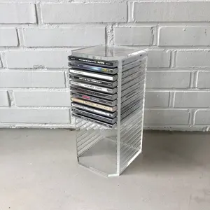 Op Maat Gemaakte Heldere Acryl Cd Display Rack Houder Met Multi Slots Lucite Midden Van De Eeuw Cd Stand Record Plank