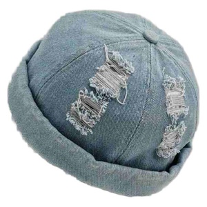 Casquette sans bord en coton rayé, style rétro en denim, type <span class=keywords><strong>ouvrier</strong></span>, avec manches retroussées, casquette de dock, pour le printemps et l'été, délavée et vieillie, pour le marché international - Product Image 5