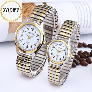 Montre analogique à grand cadran pour hommes et femmes, en acier inoxydable, à quartz, avec bracelet élastique, pour personnes d'âge moyen et âgées, coffret cadeau charmant pour couple - Product Image 1