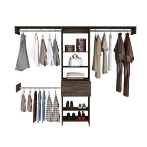 Sistema de Armario <span class=keywords><strong>Manchester</strong></span> 250, Cinco Estantes Abiertos, Un Cajón, Tres Barras Metálicas - Nogal Oscuro - Product Image 4