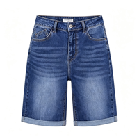 Shorts Bermuda de Jean para Mujer, de Talle Alto, con Dobladillo Reforzado, Elásticos, de 10 Pulgadas de Entrepierna, GRS Denim, Venta al por Mayor