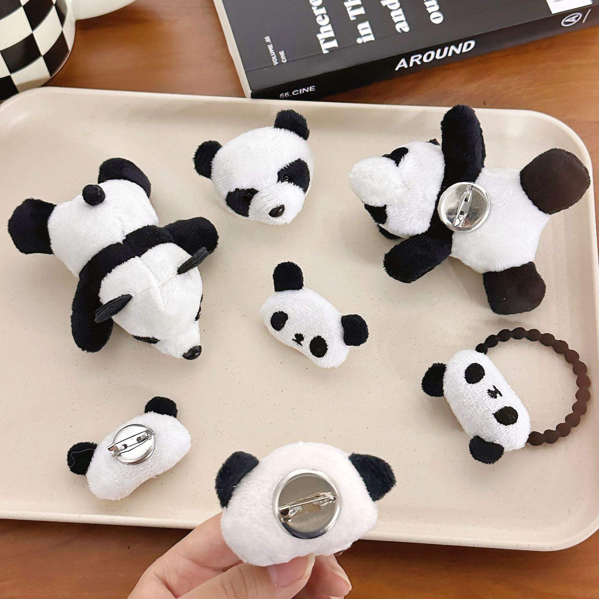 New design Cute cartoon panda scrunchie plush hair band ins panda doll hair clip Soft Wrist Band Hair Accessories Makeup Tool