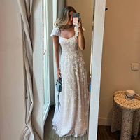 Robe de soirée florale rose clair chic Sharon Said SS602 pour femme, col carré, dos ouvert, pour mariage, fête ou bal de promo