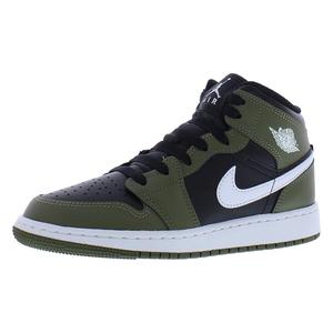 <span class=keywords><strong>Nike</strong></span> Air Jordan 1 Mid GS Chaussures de basket-ball pour garçons Noir Blanc Olive moyen - Product Image 5