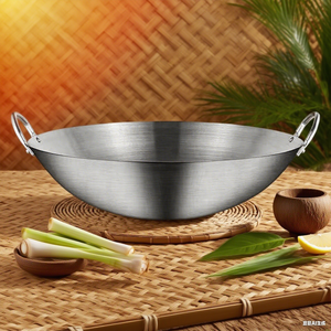 <span class=keywords><strong>Wok</strong></span> commercial KENGQ <span class=keywords><strong>en</strong></span> <span class=keywords><strong>acier</strong></span> <span class=keywords><strong>inoxydable</strong></span> de grande taille avec double poignée, capacité de 18 L, écologique, non revêtu, pour cuisinière à gaz de restaurant/hôtel - Product Image 4