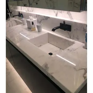 Dolomit mermer kesilmiş tuvalet banyo lavabo vanity top doğal taş tezgah