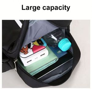 Customized Logo Trendy Striped Black Oxford <b>Messenger</b> Versatile Crossbody Shoulder <b>Bag</b> <b>for</b> <b>Men</b> Casual Sports Commute Travel - Product Image 4