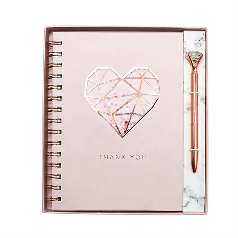 Luxury Rose Gold Foil Notebook And Pen Set, Custom Printing Office Stationery Gift Set For Girl