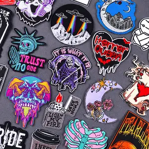 Horror Queen Iron On Embroidery Patches For Jeans WTF Skeleton Custom Patches Factory Price Wholesale