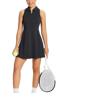 Ärmelloses Golf kleid für Damen mit Revers reiß verschluss Einfarbiger, einfacher, trockener, atmungsaktiver Tennis rock - Product Image 1