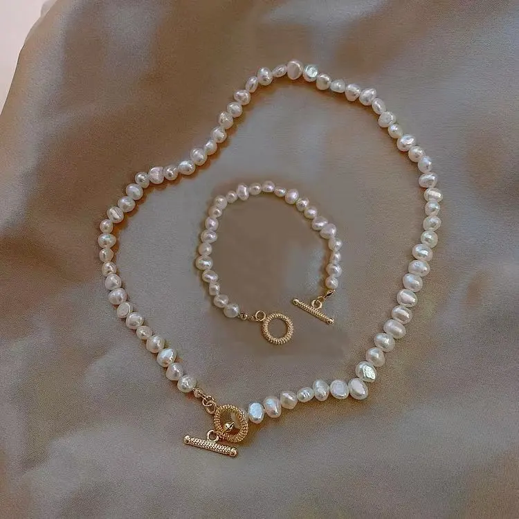 Barock OT Schnalle natürlichen Süßwasser Perlenkette Armband Modeschmuck