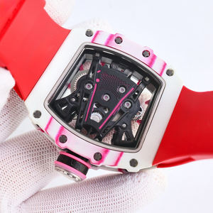 Reloj Mecánico de Lujo Personalizado Estilo RM para Hombre, Caja Blanca, Rosa y Roja, Movimiento Visible, Correa Roja, Reloj de Pulsera Deportivo de Lujo - Product Image 5