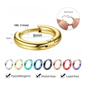 Hoop Earrings 316 Stainless Steel <b>Round</b> 0.8 1.0mm Vacuum Plated Gold Black <b>Posts</b> Fashion Jewelry - Product Image 2