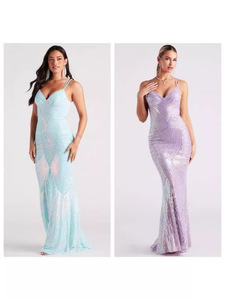 ชุดราตรีทรงวีคอประดับเลื่อมยาวกรอมพื้นสไตล์ยุโรปและอเมริกา หรูหราสำหรับงานเลี้ยง - Product Image 1