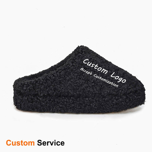 Personalizzato <span class=keywords><strong>uomo</strong></span> inverno peluche Memory Foam nero soffice pelliccia di Shearling con plateau <span class=keywords><strong>ciabatte</strong></span> in lana - Product Image 2