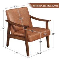 Fauteuil moderne du milieu du siècle avec dossier haut chaise d'appoint en cuir PU pieds en bois massif pour salle à manger hôtel lecture loisirs salon