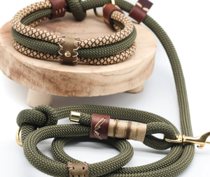 Correa de Nailon Táctica Manos Libres para Perros, Color Verde Oscuro, Superventas, <span class=keywords><strong>Collar</strong></span> para Perro con Correa de Nailon y Correa para Perro Envuelta en Cuero con Logotipo - Product Image 4