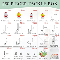 Kit de pêche 250 pièces avec boîte de rangement, hameçons Octopus Circle, porte-appâts, flotteurs, poids à fente, émerillons, ensemble de matériel de pêche de démarrage