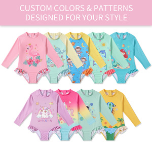 लड़कियों की लंबी आस्तीन दाने गार्ड एक टुकड़ा स्विमसूट 50 प्लस जिप बच्चों को 1-8 साल - Product Image 3