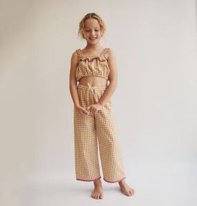 הגעה חדשה עם גינגהאם בנות טנק עליון ומכנסיים ארוכים 100% כותנה קלים ונשימה לקיץ - Product Image 1