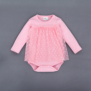 Boutique en ligne Chine Vente en gros Combinaison bébé fille à manches longues en dentelle couleur unie blanc rose - Product Image 4