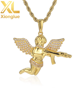 Collares con Colgante de Oro y Diamantes de Ángel Vengador con Pistola, Joyería Punk de Hip Hop para Hombres - Product Image 4