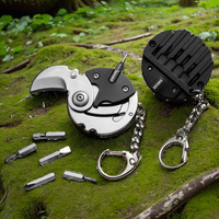 Porte-clés en acier inoxydable LFEDC en forme de pièce de monnaie, pliable, pratique, petit outil multifonctionnel de camping, couteau de poche pour hommes