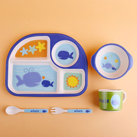 Lot de 5 Assiettes Modernes et Adorables pour Enfants en Silicone de Qualité Alimentaire Sans BPA avec Base Ventouse, Bol, Tasse, Fourchette et Cuillère – Idéal pour un Cadeau