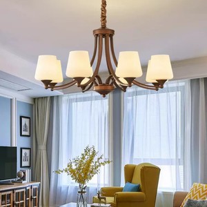 Lustre de salon rétro américain en <span class=keywords><strong>fer</strong></span> <span class=keywords><strong>forgé</strong></span> avec verre brun, <span class=keywords><strong>suspension</strong></span> LED, style campagnard minimaliste pour chambre principale et salle à manger - Product Image 1