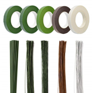 Nastro floreale marrone verde bianco colorato fiorista filo di carta coperto stelo bastoncini filo per decorazioni di fiori artificiali - Product Image 1