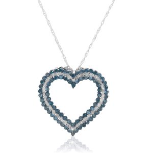 Heart Shape Brilliant Cut Diamond Pendant Necklace 1.25 Cttw White Blue Diamonds 925 Sterling Silver Rhodium Plated <b>Rope</b> <b>Chain</b> - Product Image 1