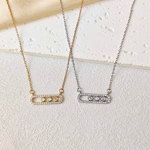 MW Chic <span class=keywords><strong>Collier</strong></span> à pendentifs en forme de trombone avec pavé de zircons et épingle de sûreté sur chaîne en acier inoxydable - Product Image 5