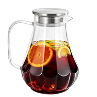 Pot à eau en verre 2L avec poignée et couvercle en verre - Bouilloire en verre borosilicate haute résistance à la chaleur pour café, thé, cuisine domestique