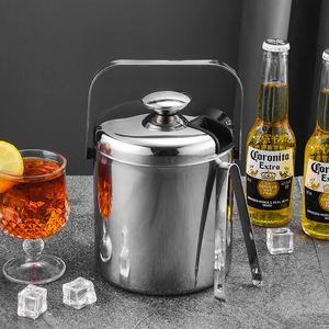 Double Layer Insulated 3L Stainless Steel Wine Beer <b>Cooler</b> Melt Water Filter Beverage Tub Ice Cube Bucket With Serving Tong - Product Image 1