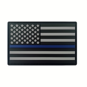 Manufacturer Custom PVC Rubber Hook and Loop <strong>Patch</strong> <strong>Thin</strong> <strong>Blue</strong> <strong>Line</strong> American Flag <strong>Patch</strong> for Backpack - Product Image 1