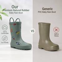Bottes de pluie en caoutchouc pour enfants, fabriquées en usine, avec poignées faciles à enfiler, chaussures imperméables pour enfants, imprimé construction, prix de gros