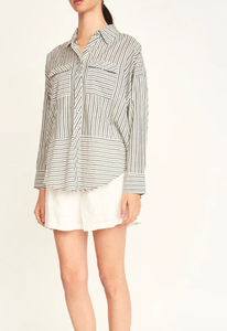 <span class=keywords><strong>Camicia</strong></span> Casual a maniche lunghe a righe in <span class=keywords><strong>lino</strong></span> da <span class=keywords><strong>donna</strong></span> abbigliamento quotidiano largo con tessuto estivo ODM stile natalizio - Product Image 6