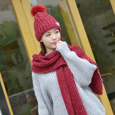 Лидер продаж 2019, женская модная зимняя теплая Шерстяная Вязаная Шапка-бини F23, шапки и шарф