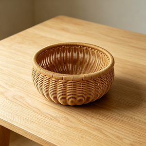 Corbeille de rangement ronde en rotin PE de qualité alimentaire, plateau tressé pour fruits, légumes, collations, présentation sur table, stockage alimentaire - Product Image 1