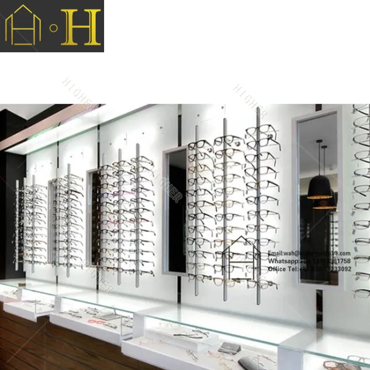 Hot selling optical shop wooden glasses display case launch new eyewear shop display units