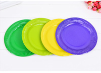 Assiettes en papier jetables de 7 pouces, multicolore rond, fournitures de fête d'anniversaire, assiettes désert