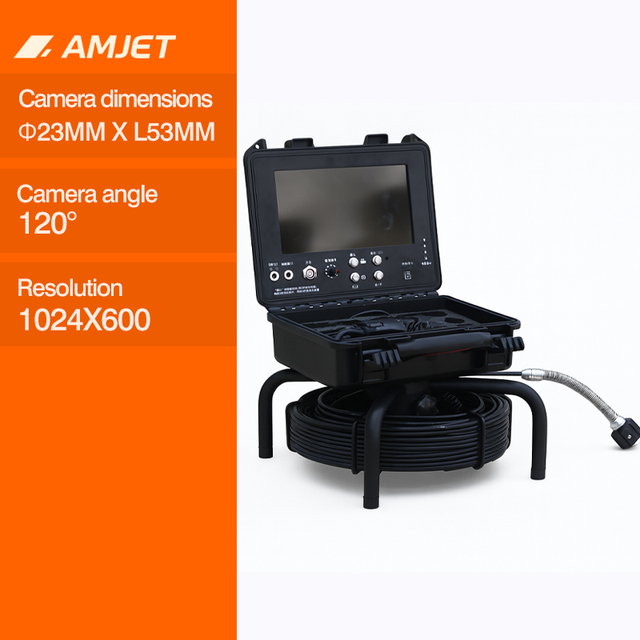 AMJET DrainEye-R8 Mini 9-inch LCD Color Monitor Pipe Inspection Underwater Camera 100m 512hz for Commercial Sewer Camera