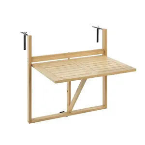 튼튼한 교수형 테이블 접이식 발코니 데크 테이블 대나무 발코니 바 랙 야외 교수형 난간 바 테이블