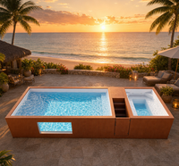 Piscine hors sol moderne minimaliste en WPC et FRP, grande piscine avec texture bois pour l'architecture moderne