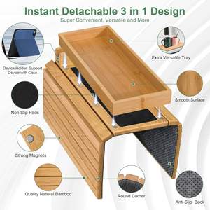 Bandeja Plegable <span class=keywords><strong>de</strong></span> Bambú para Sofá, Mesa Magnética Desmontable para Brazo <span class=keywords><strong>de</strong></span> Sofá con Soporte para Teléfono y Tablet - Product Image 3