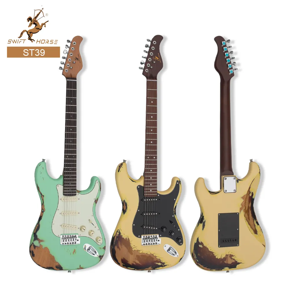 लोकप्रिय ओएम विंटेज इलेक्ट्रिक गिटार पॉपलर बॉडी S-S-S पिकअप के लिए वयस्क के लिए सस्ते अवशेष इलेक्ट्रिक गिटार